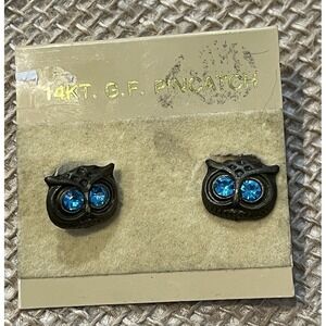 Vintage Style Art Deco Blue Glass Eyes Woodland Owl Bird Stud Earrings